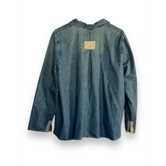 J. Jill 100% cotton crochet patchwork button front lace top sz L boho denim cott - Picture 5 of 7